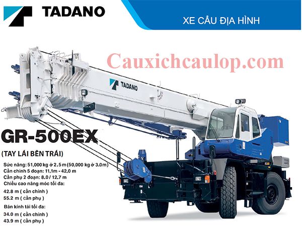 Thông số kỹ thuật cẩu bánh lốp Tadano GRX - 500 EX trọng tải 50 tấn-